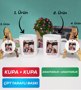 İkili Sevgiliye Sevgililer Günü Hediyesi 9 Kupa Bardak Anahtarlık