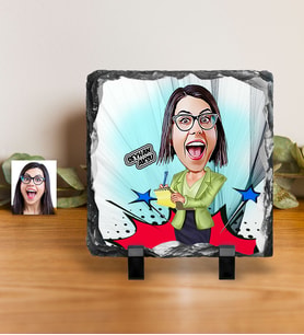 BK Gift Kişiye Özel Bayan Sekreter Karikatürlü Dekoratif Doğal Taş