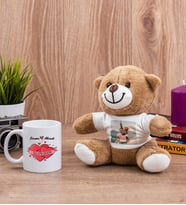 Sevgiliye Hediye Tarihli ve İsimli Beyaz Kupa Bardak ve Peluş Ayıcık