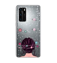 Space Girl Tasarım Süper Şeffaf Silikon Telefon Kılıfı Huawei P40 Pro