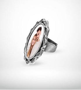 BK Gift Kişiye Özel Fotoğraflı Antik Gümüş Yaldız Yüzük Model 10