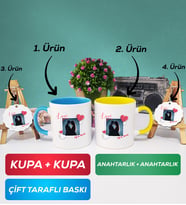 İkili Mavi Sarı Sevgiliye Sevgililer Günü Hediyesi 7 Kupa Bardak Anahtarlık