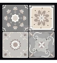 4'lü Uv Baskılı Doğal Taş Bardak Altı 10 cm x 10 cm Gri Beyaz Çini Desenli