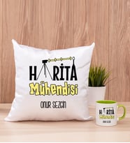 Harita Mühendisi Kare Yastık ve Yeşil Kupa Bardak