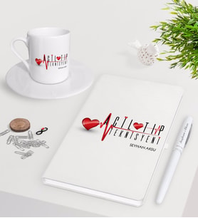 BK Gift Kişiye Özel Acil Tıp Teknisyeni Beyaz Defter Kalem Türk Kahvesi Fincanı Seti-2 (Model 1)