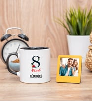Kadınlar Gününe Özel Siyah Kupa Bardak ve Sarı Mini Fotoğraf Çerçevesi