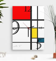 BK Gift Kişiye Özel Mondrian Ahşap Tablo Duvar Saati-7 (Açık Mavi)