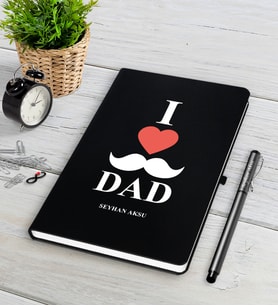 BK Gift Kişiye Özel Babamı Seviyorum Siyah Defter Kalem Seti