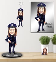 Kişiye Özel Polis Karikatürlü 3 lü Hediye Seti Bayan-2