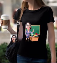 BK Gift Kişiye Özel Bayan Öğretmen Karikatürlü Siyah T-Shirt-1