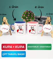 İkili Lacivert Pembe Sevgiliye Sevgililer Günü Hediyesi 10 Kupa Bardak Anahtarlık