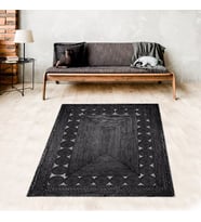 Jüt Hasır Kilim Görünümlü Dijital Baskılı Kaymaz Taban Yıkanabilir Modern Salon Halısı Antrasit