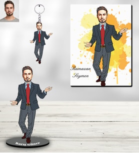 Kişiye Özel İş Adamı Karikatürlü 3 lü Hediye Seti Bay-4