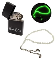 Kişiye Özel Zippo Tarzı Çakmak & Fosforlu Bukalemun Tesbih Hediye Seti (Model 1)