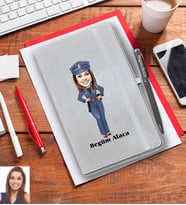Kişiye Özel Polis Karikatürlü Gri Defter Kalem Hediye Seti  Bayan-1