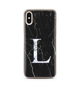 Iphone X Siyah Mermer Harf Tasarımlı Telefon Kılıfı L-Harfi 
