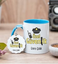 Özel Güvenlik Mavi Kupa Bardak Ve Anahtarlık Set