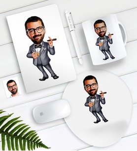 BK Gift Kişiye Özel Bay Patron Karikatürlü Defter Kalem Kupa Mouse Pad Seti-3 (Model 1)