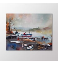 Arty Tablo Suluboya Sahildeki Sandallar Tablo (Karışık)