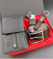 Özel Kutusunda Kişiye Özel Erkek Cüzdan & Kartlık & Zippo Çakmak & Kemer & Anahtarlık Hediye Seti (Siyah)