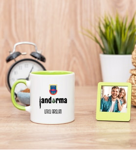 Jandarma Yeşil Kupa Bardak ve Yeşil Mini Fotoğraf Çerçevesi