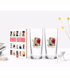 BK Gift Kişiye Özel Renkli Baskılı Newyork Tasarımlı İkili Rakı Bardağı ve Rakı Cep Kitabı Hediye Seti-1 (Model 1)