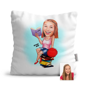 BK Gift Kişiye Özel Bayan Öğrenci Karikatür  Yastık  1