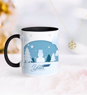 BK Gift Kişiye Özel Yılbaşı Mutlu Yıllar Siyah Kupa ve Kar Tanesi Kolye-22 (Model 1)