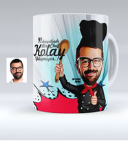 BK Gift Kişiye Özel Bay Chef Karikatürlü Beyaz Kupa Bardak  3