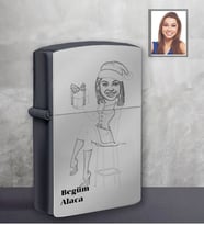 Kişiye Özel Yılbaşı Bayan Karikatürlü Siyah Benzinli Çakmak Model-5