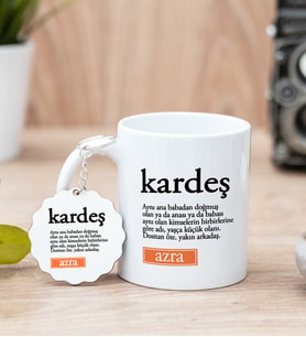 Kardeş Kelime Anlamı Beyaz Kupa Bardak Ve Anahtarlık Set