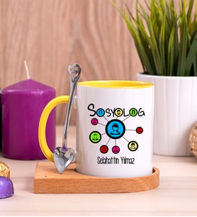Sosyolog Ahşap Altlıklı Sarı Kupa Bardak