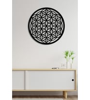 New Jargon - Yaşam Çiçeği Kutsal Geometri Duvar Oda Ev Aksesuarı Ahşap Tablo 50x50cm (Siyah)