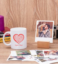 Kişiye Özel Kalpli Beyaz Kupa Bardak ve Ahşap Standlı Polaroid Set