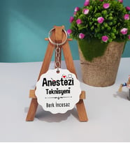 Anestezi Teknisyeni Tasarımlı Kişiye Özel Hediye Anestezi Teknisyeni Ahşap Anahtarlık