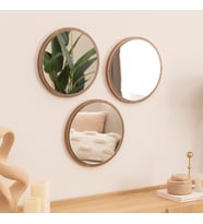 Dfn Wood Kahverengi  Mdf 3 Lü Yuvarlak Duvar Salon Banyo Aynası 32 Cm Çap