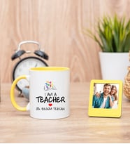 Öğretmene Hediye Sarı Kupa Bardak ve Sarı Mini Fotoğraf Çerçevesi
