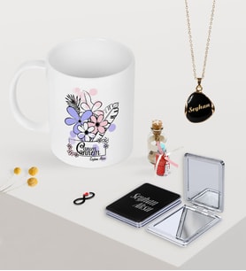 BK Gift Kişiye Özel Canım Annem Kupa Ayna ve Siyah Mineli Kolye Seti-16 (Model 1)