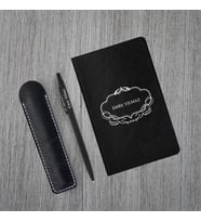 Kişiye Özel UV Baskılı Klasik Model Siyah Defter ve Siyah Tükenmez Kalem