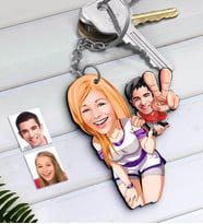 BK Gift Kişiye Özel Sevgililer Karikatürlü Ahşap Anahtarlık-30 (Beyaz)