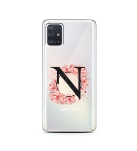 Pembe Çiçekli Harf Tasarım Süper Şeffaf Silikon Telefon Kılıfı Samsung A51 N-Har
