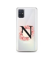 Pembe Çiçekli Harf Tasarım Süper Şeffaf Silikon Telefon Kılıfı Samsung A51 N-Har