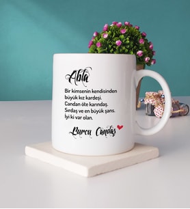Ablaya Hediye Kişiye Özel Abla Kupa Bardak ve Taş Bardak Altlığı Seti