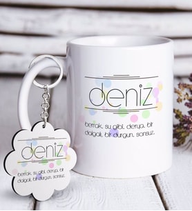 BK Gift Kişiye Özel İsim Anlamı Beyaz Kupa ve Anahtarlık Hediye Seti-2 (Model 1)
