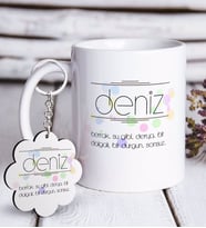 BK Gift Kişiye Özel İsim Anlamı Beyaz Kupa ve Anahtarlık Hediye Seti-2 (Model 1)
