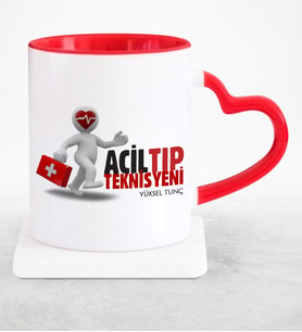 BK Gift Kişiye Özel Mesleki Acil Tıp Teknisyeni Kırmızı Kalpli Kupa Bardak  1
