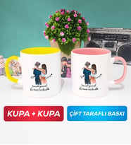 İkili Sevgiliye Hediye Bir Ömür Sevgililer Günü Hediyesi Kupa Bardak Sarı Pembe