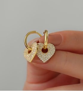 925 Ayar Gümüş Kalp Detaylı Taşlı Küpe (Gold)
