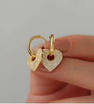 925 Ayar Gümüş Kalp Detaylı Taşlı Küpe (Gold)