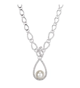 Monemel Swarovski Taşlı İnci ve Kristal Kolye (Altın Kaplama) Yeni Yıl Hediyesi - Yılbaşı Hediyesi